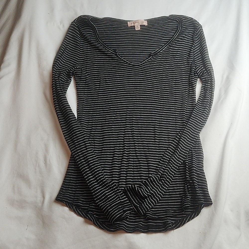 Philosophy Republic Clothing Long Sleeve Top Black White Stripe Women's Size XS